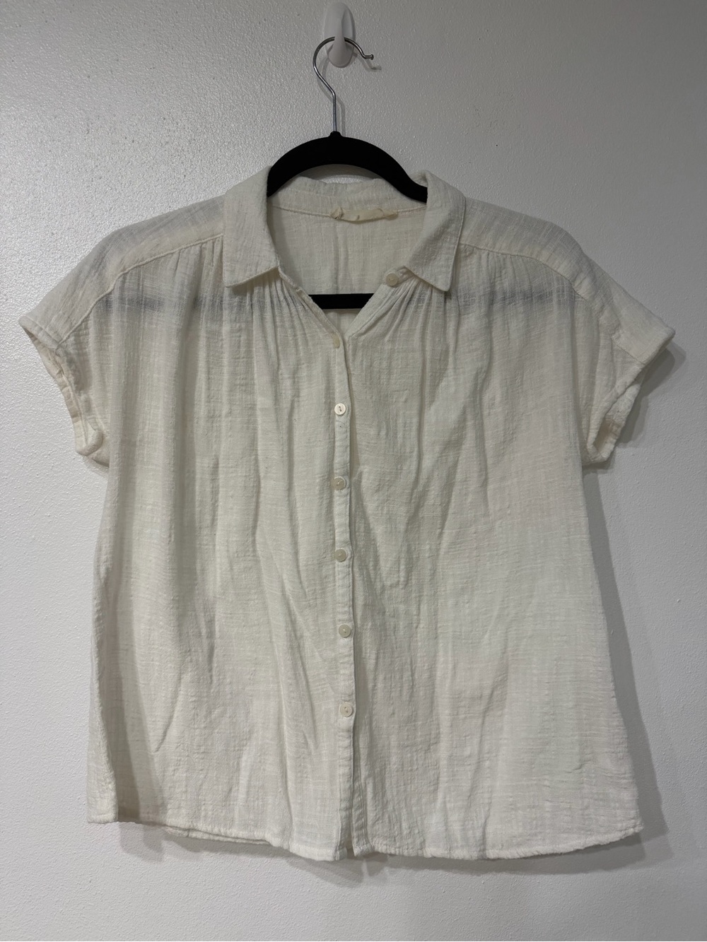 Love Crazy Off White Cotton Rayon Button Down Blouse XS  100% Cotton